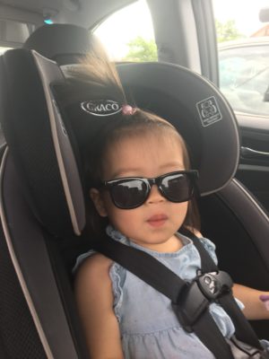 Emily Toddler in Sunglasses Graco 4Ever Car Seat. Photo by Michiko Yoon.